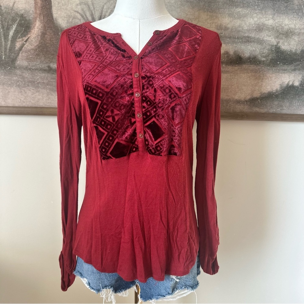 Lucky Brand Burgundy Long Sleeve Top